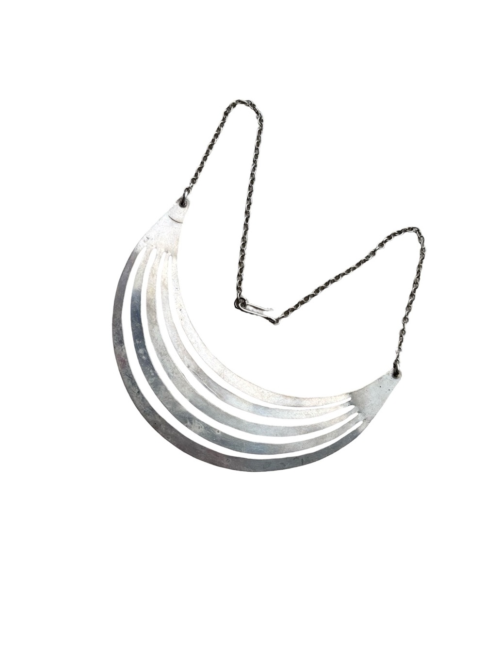 Vintage Sterling Silver Multi-Row Crescent Bib Necklace